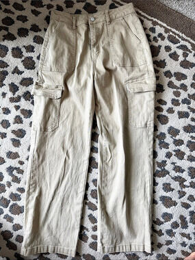 ETTELO Denim Collection Cargo Pants Cargo Straight Leg Pants Beige Size 08